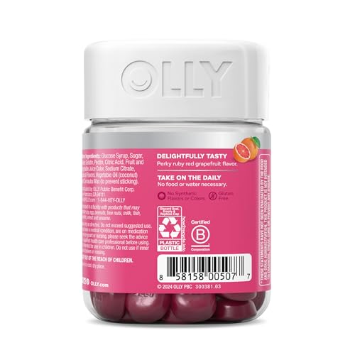 OLLY Undeniable Beauty Gummy, For Hair, Skin, Nails, Biotin, Vitamin C, Keratin, Chewable Supplement, Grapefruit, 30 Day Supply - 60 Count