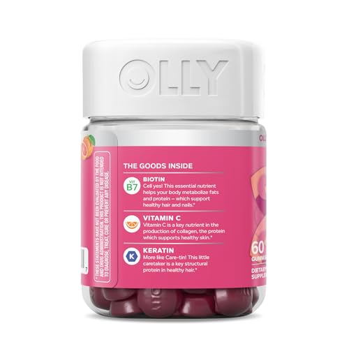 OLLY Undeniable Beauty Gummy, For Hair, Skin, Nails, Biotin, Vitamin C, Keratin, Chewable Supplement, Grapefruit, 30 Day Supply - 60 Count