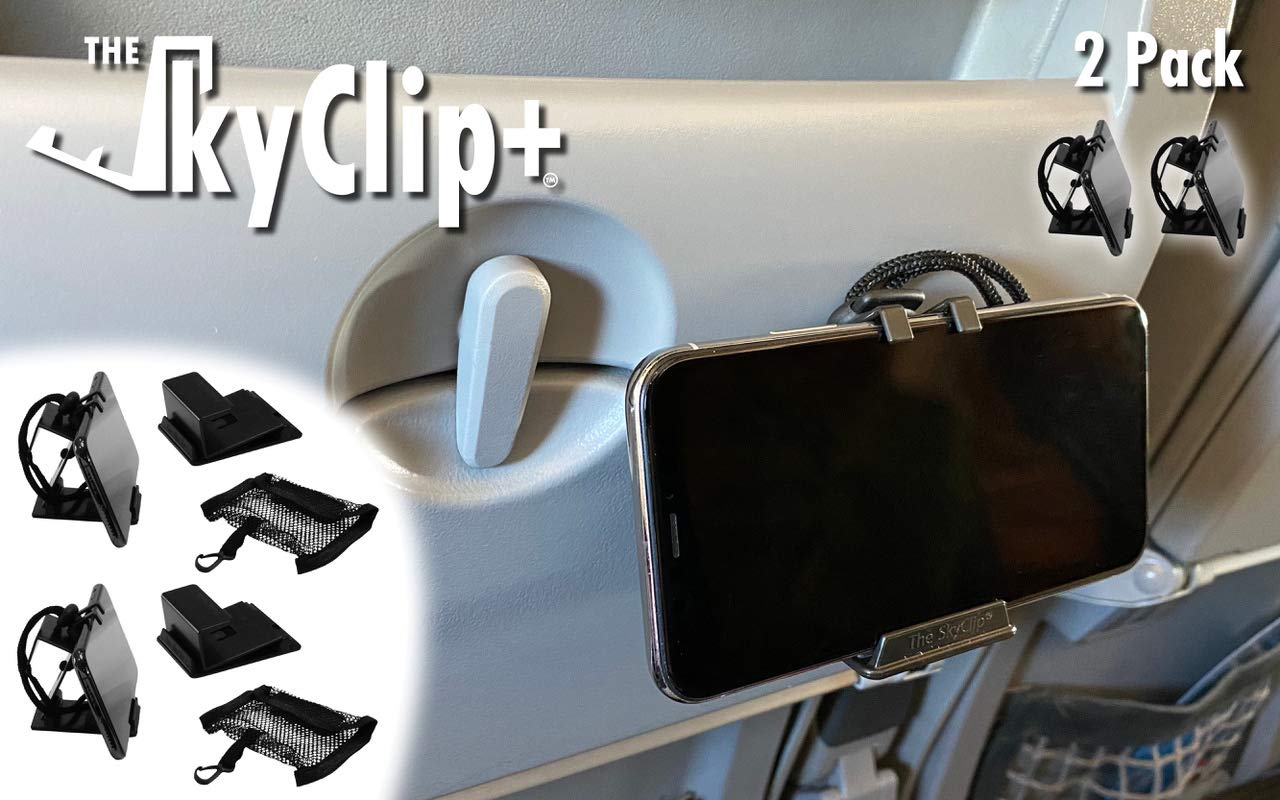 The SkyClip+ Phone & Tablet Holder for Air Travel, Home and Office Use - Inflight Phone Mount & Stand Compatible with iPhone, Android, Kindle and Tablets - Ultimate Travel Accessory (Blue)