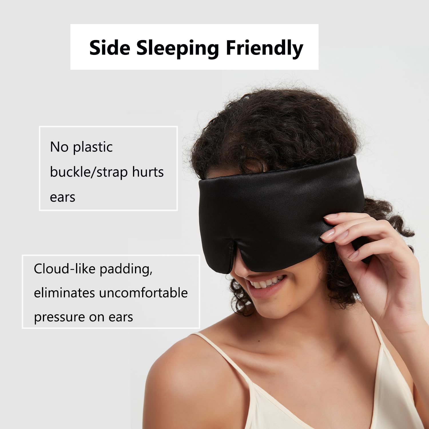 Alaska Bear Sleep Mask Silk Cover Eye Contour Built-in No Pressure for Sleeping, Upgrade Over Conventional Flat Satin Eye Masks, Machine Washable (Black)