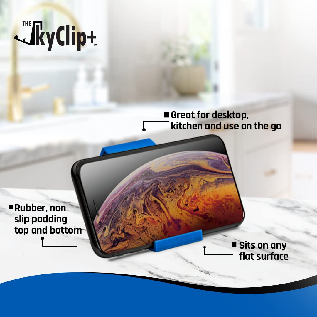 The SkyClip+ Phone & Tablet Holder for Air Travel, Home and Office Use - Inflight Phone Mount & Stand Compatible with iPhone, Android, Kindle and Tablets - Ultimate Travel Accessory (Blue)