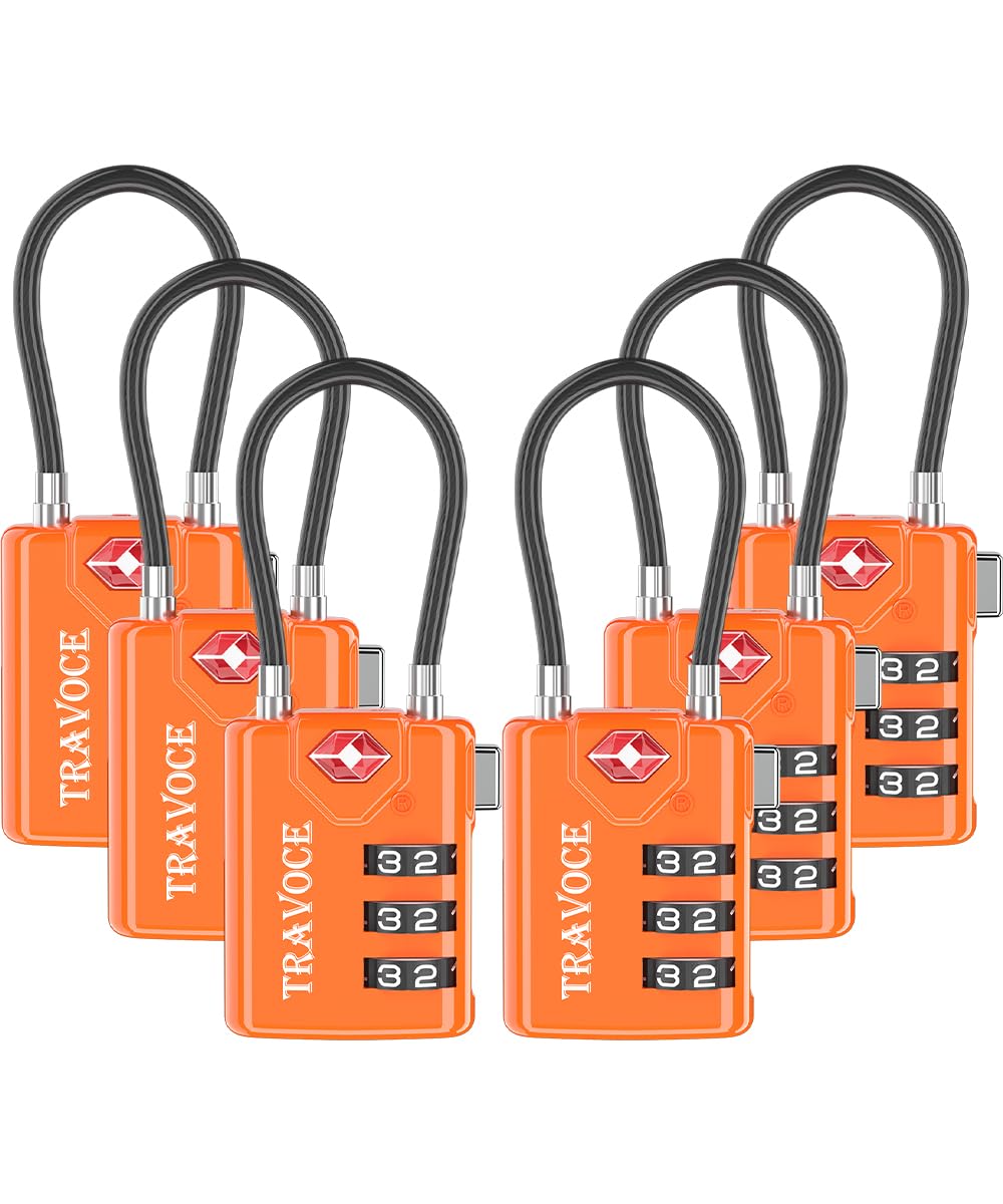 Search Alert TSA Approved Travel Combination Luggage Cable Locks for Suitcase, Gym Locker,Toolbox,Backpack 1,2,4,6 &10 pk