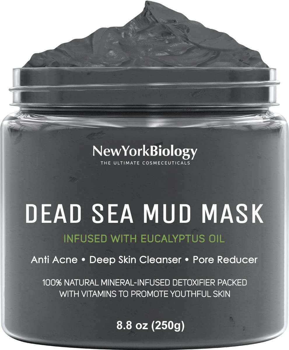 New York Biology Dead Sea Mud Mask for Face and Body - Spa Quality Pore Reducer for Acne, Blackheads & Oily Skin, Natural Skincare for Women, Men - Tightens Skin for A Healthier Complexion - 8.8 oz