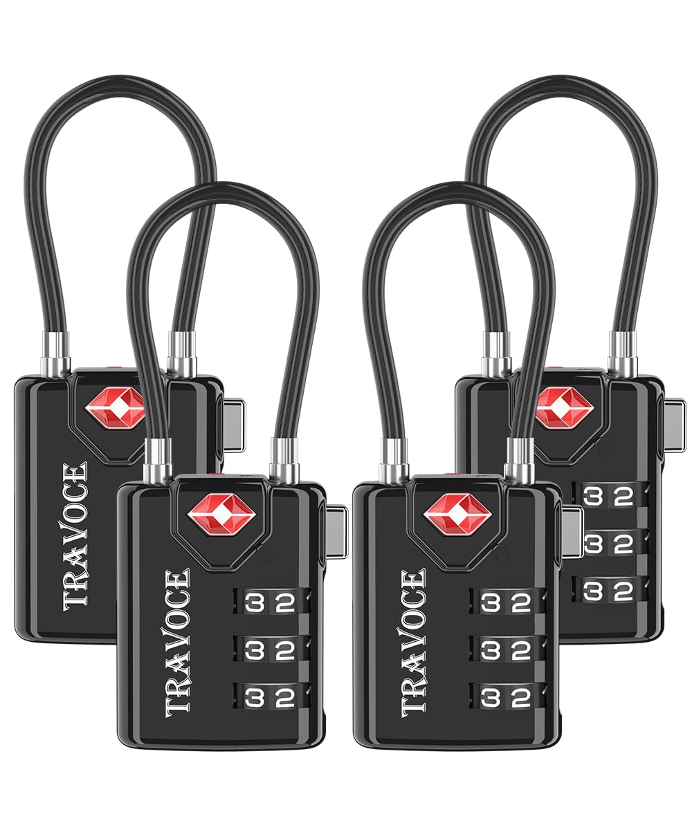 Search Alert TSA Approved Travel Combination Luggage Cable Locks for Suitcase, Gym Locker,Toolbox,Backpack 1,2,4,6 &10 pk