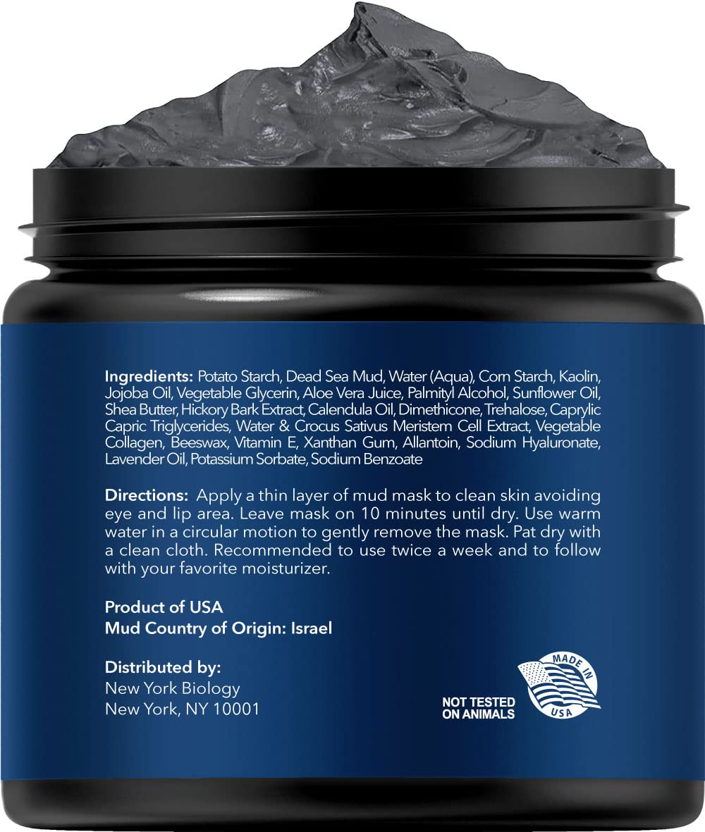 New York Biology Dead Sea Mud Mask for Face and Body - Spa Quality Pore Reducer for Acne, Blackheads & Oily Skin, Natural Skincare for Women, Men - Tightens Skin for A Healthier Complexion - 8.8 oz