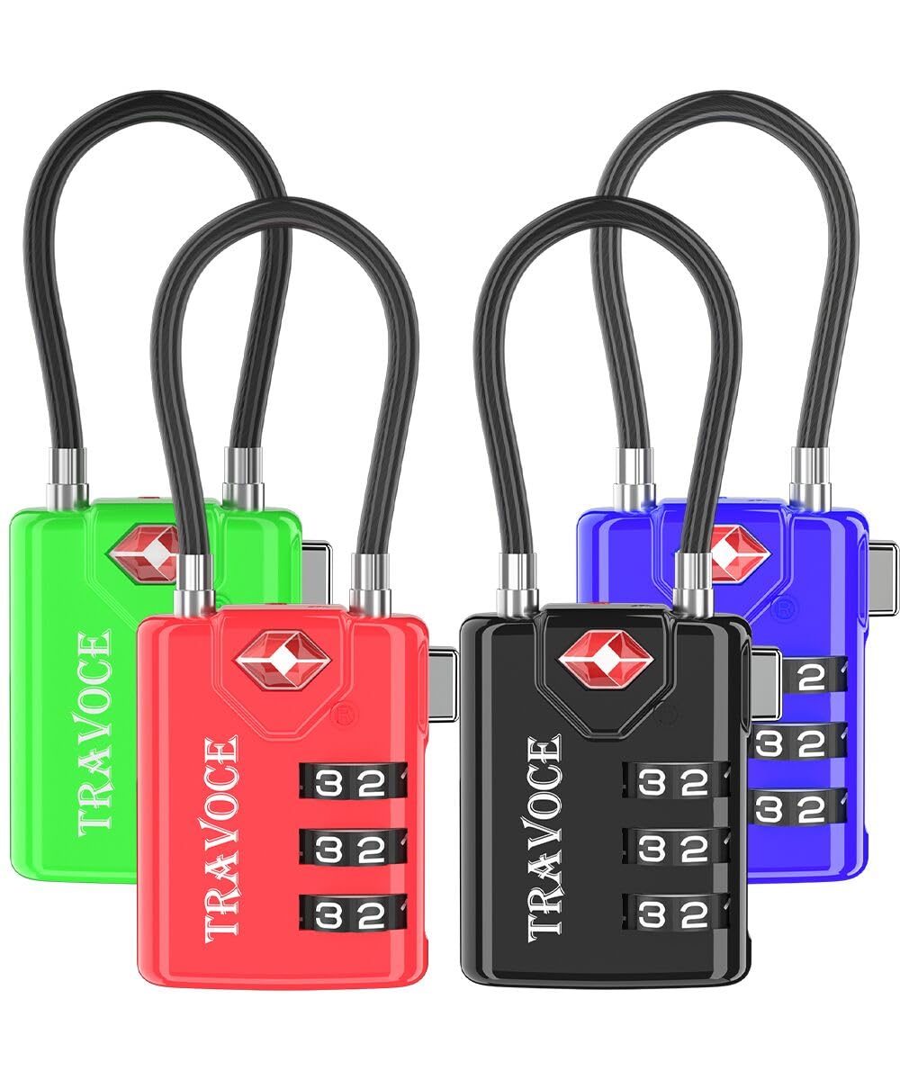 Search Alert TSA Approved Travel Combination Luggage Cable Locks for Suitcase, Gym Locker,Toolbox,Backpack 1,2,4,6 &10 pk