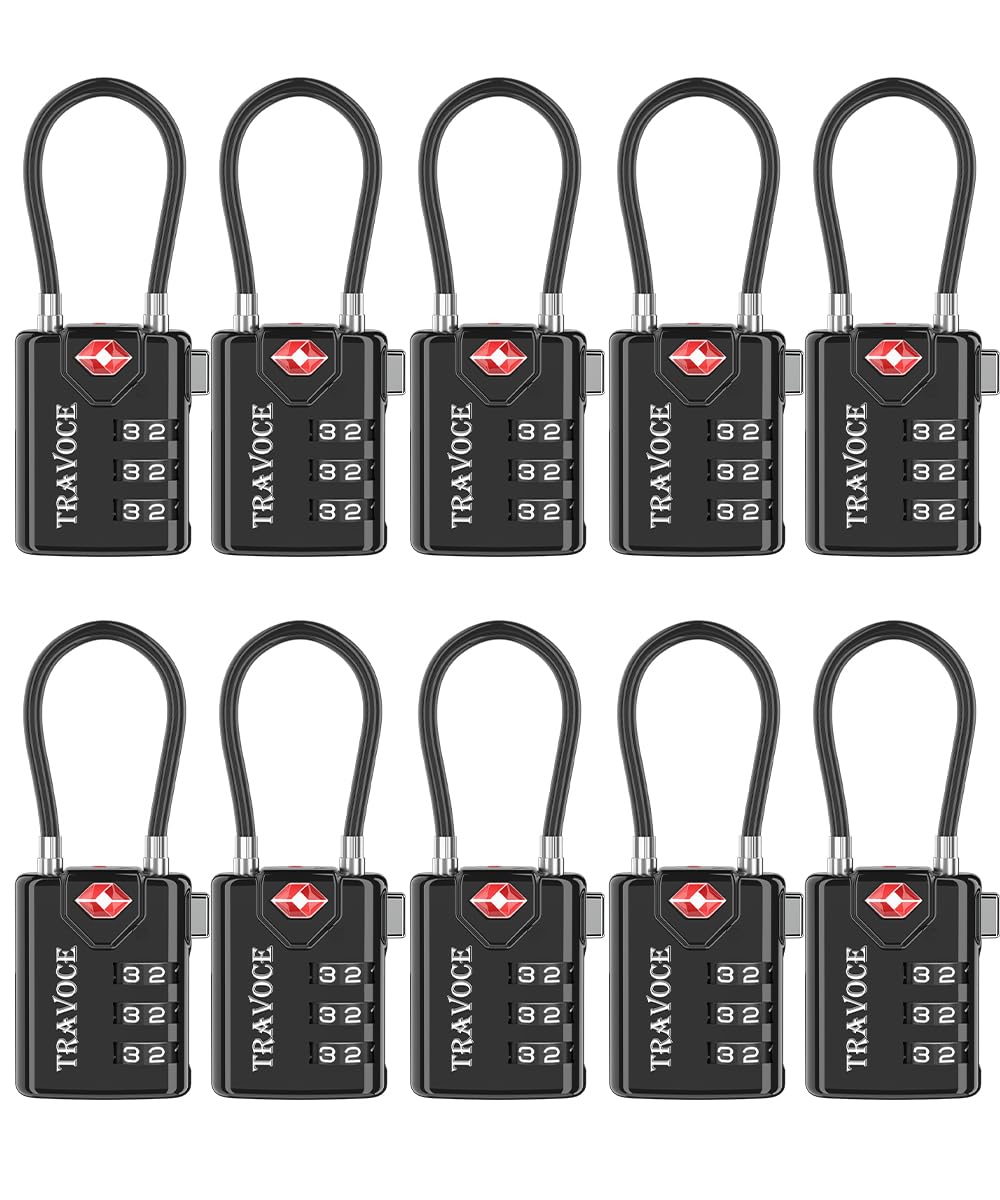 Search Alert TSA Approved Travel Combination Luggage Cable Locks for Suitcase, Gym Locker,Toolbox,Backpack 1,2,4,6 &10 pk