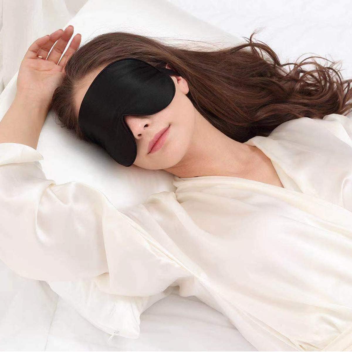 Alaska Bear Sleep Mask Silk Cover Eye Contour Built-in No Pressure for Sleeping, Upgrade Over Conventional Flat Satin Eye Masks, Machine Washable (Black)