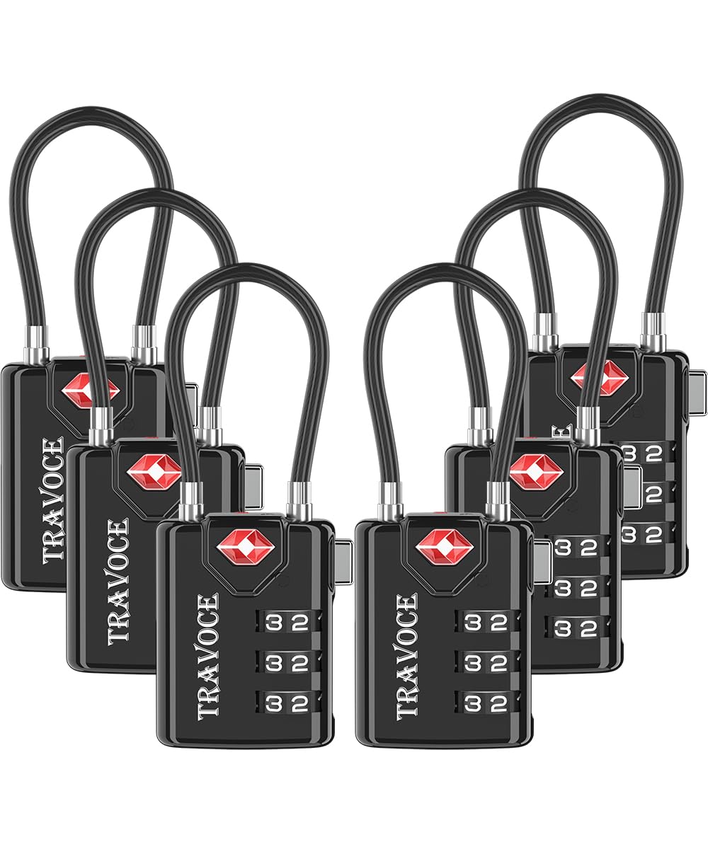 Search Alert TSA Approved Travel Combination Luggage Cable Locks for Suitcase, Gym Locker,Toolbox,Backpack 1,2,4,6 &10 pk