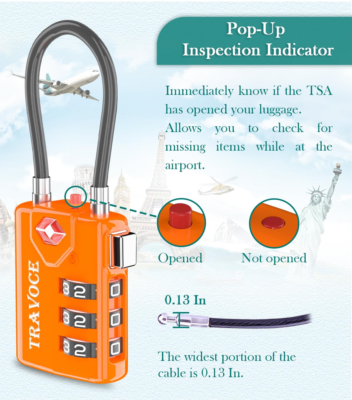 Search Alert TSA Approved Travel Combination Luggage Cable Locks for Suitcase, Gym Locker,Toolbox,Backpack 1,2,4,6 &10 pk