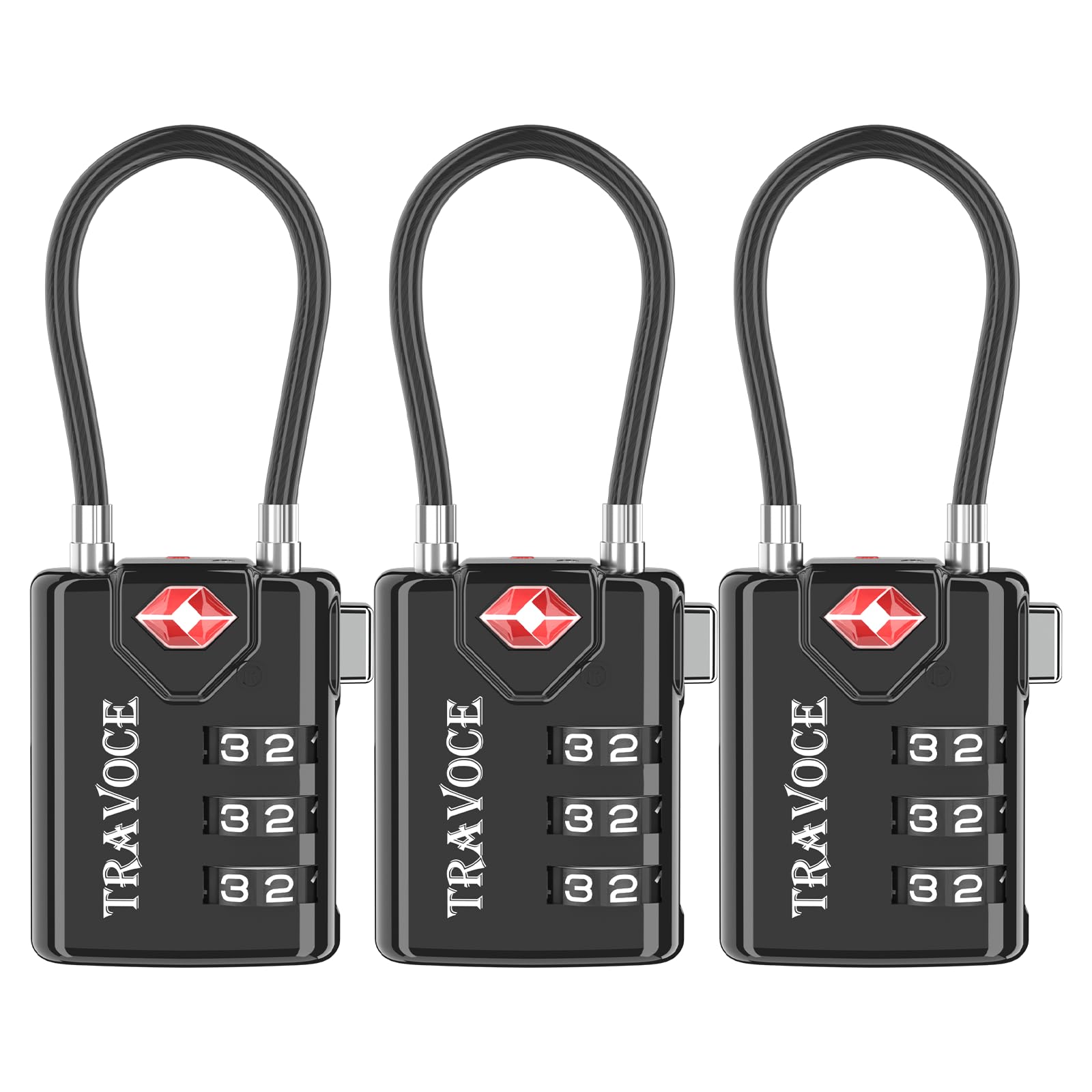 Search Alert TSA Approved Travel Combination Luggage Cable Locks for Suitcase, Gym Locker,Toolbox,Backpack 1,2,4,6 &10 pk