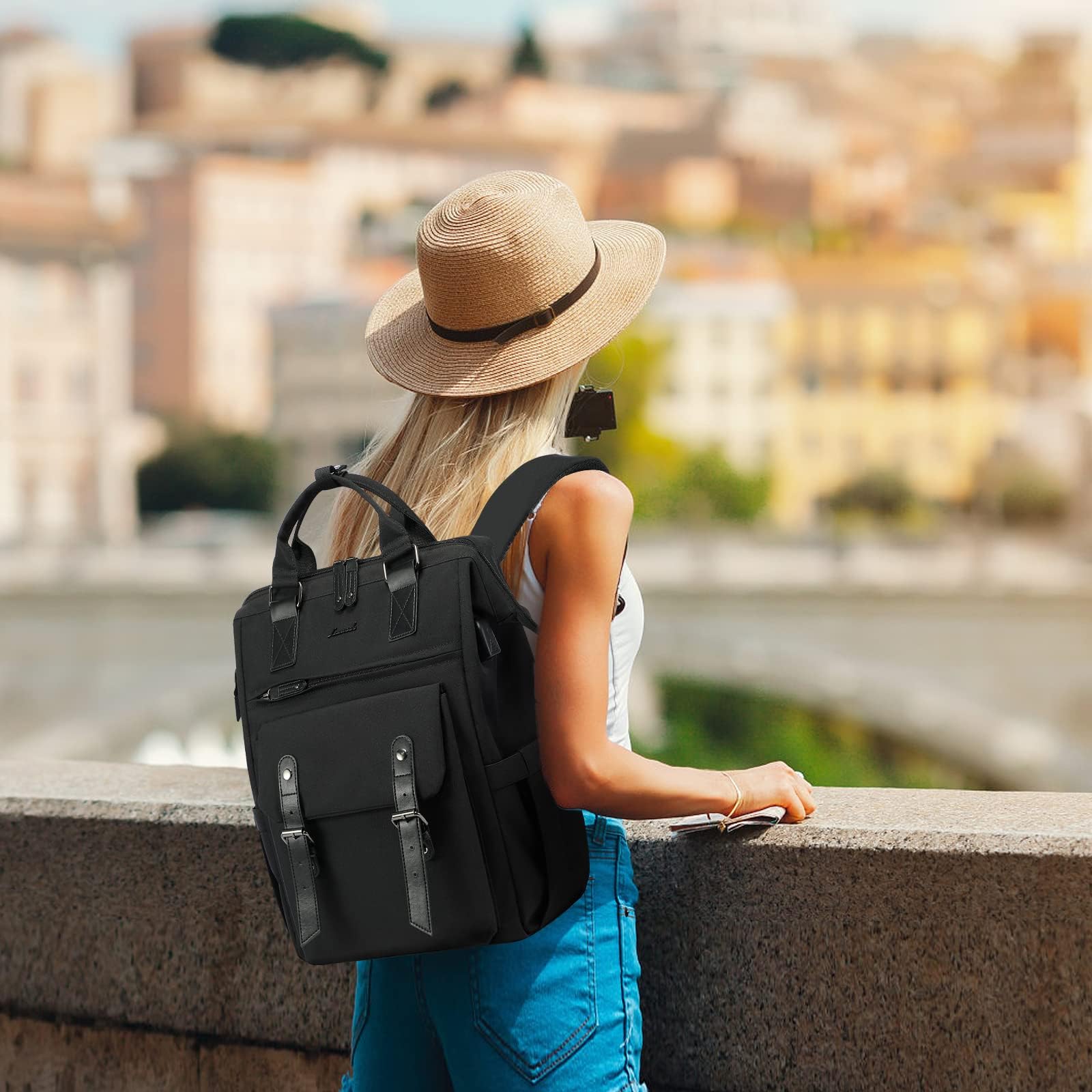 LOVEVOOK Laptop Backpack for Women Work Travel Backpack Purse, Commuter Business Computer Bag Teacher Nurse Bags, College School Backpack Student Bookbag with Multi-Pockets, 15.6 Inch, Black-brown