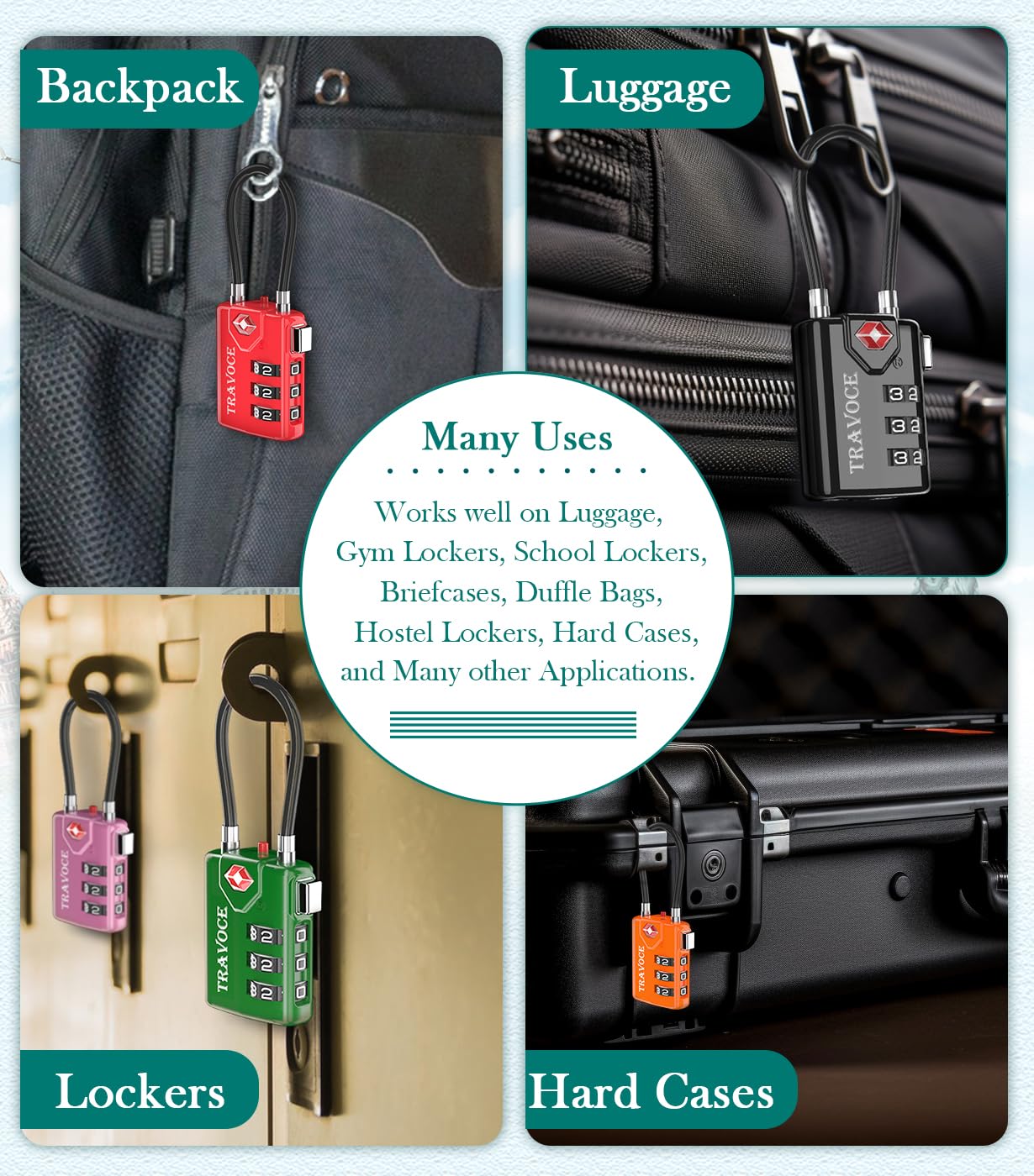 Search Alert TSA Approved Travel Combination Luggage Cable Locks for Suitcase, Gym Locker,Toolbox,Backpack 1,2,4,6 &10 pk