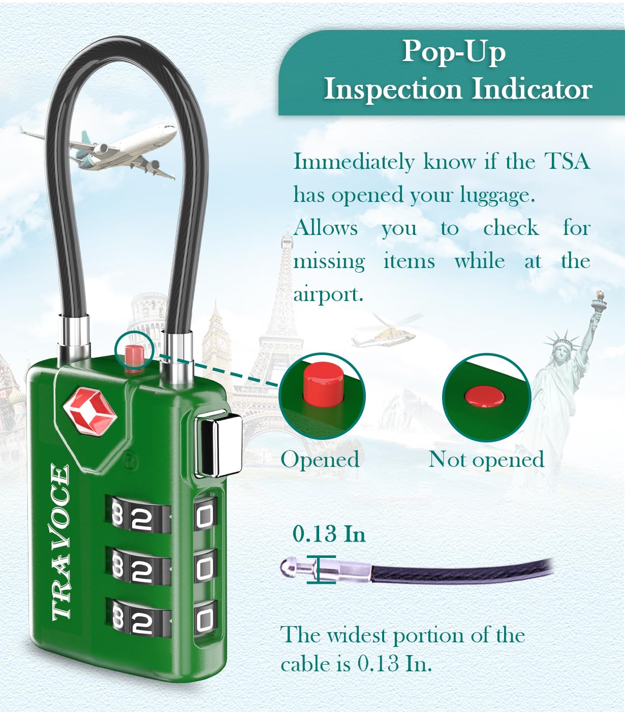 Search Alert TSA Approved Travel Combination Luggage Cable Locks for Suitcase, Gym Locker,Toolbox,Backpack 1,2,4,6 &10 pk