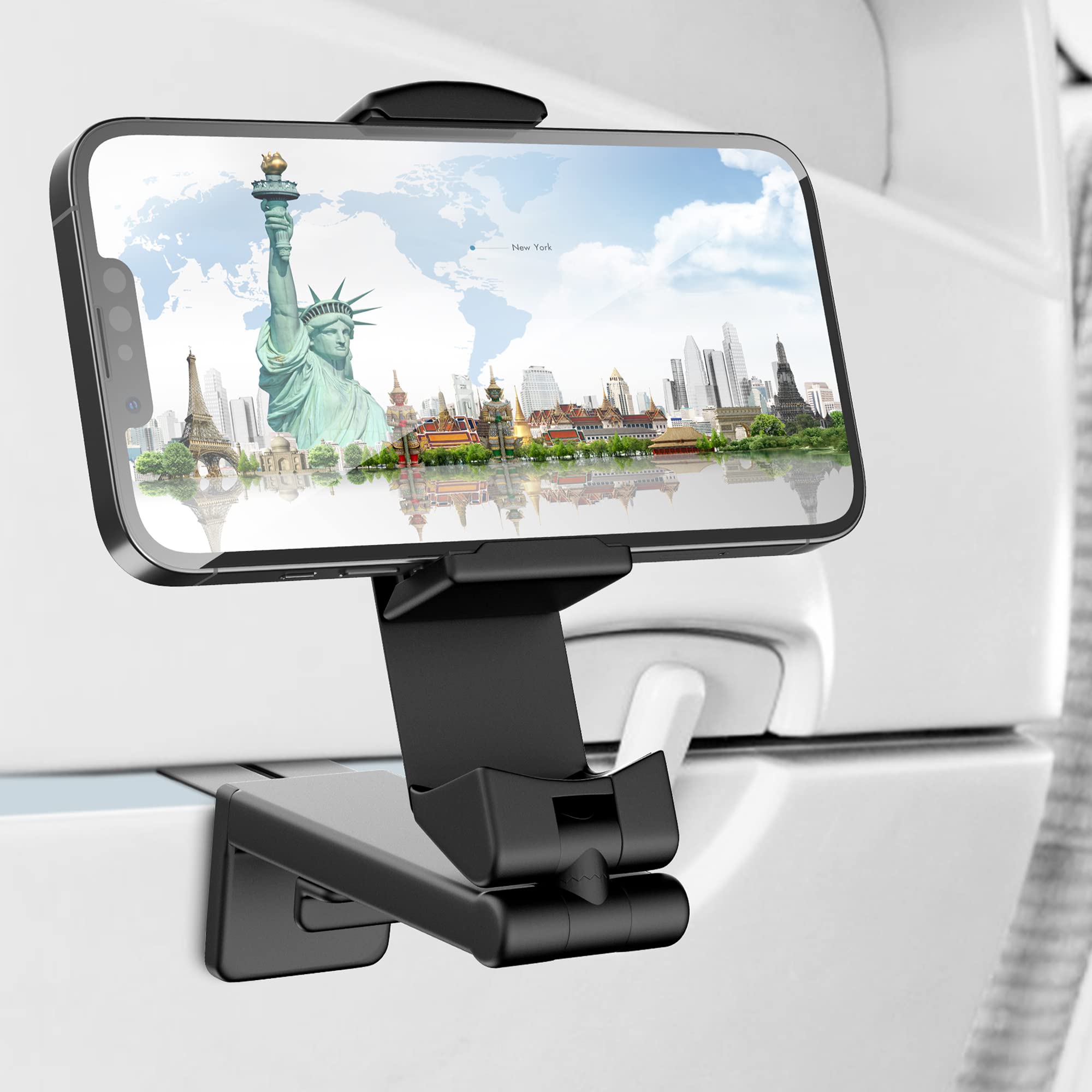 Perilogics Universal in Flight Airplane Phone Holder Mount. Hands Free Viewing with Multi-Directional Dual 360 Degree Rotation. Pocket Size Must Have Airplane Travel Essential Accessory for Flying