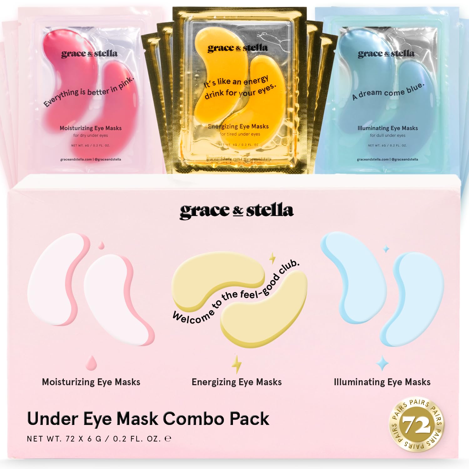 grace & stella Under Eye Mask - Valentines Day Gifts for Women - Reduce Dark Circles, Puffy Eyes, Undereye Bags, Wrinkles - Gel Under Eye Patches - Bridesmaid Gifts - Vegan Self Care (24 Pairs, Gold)