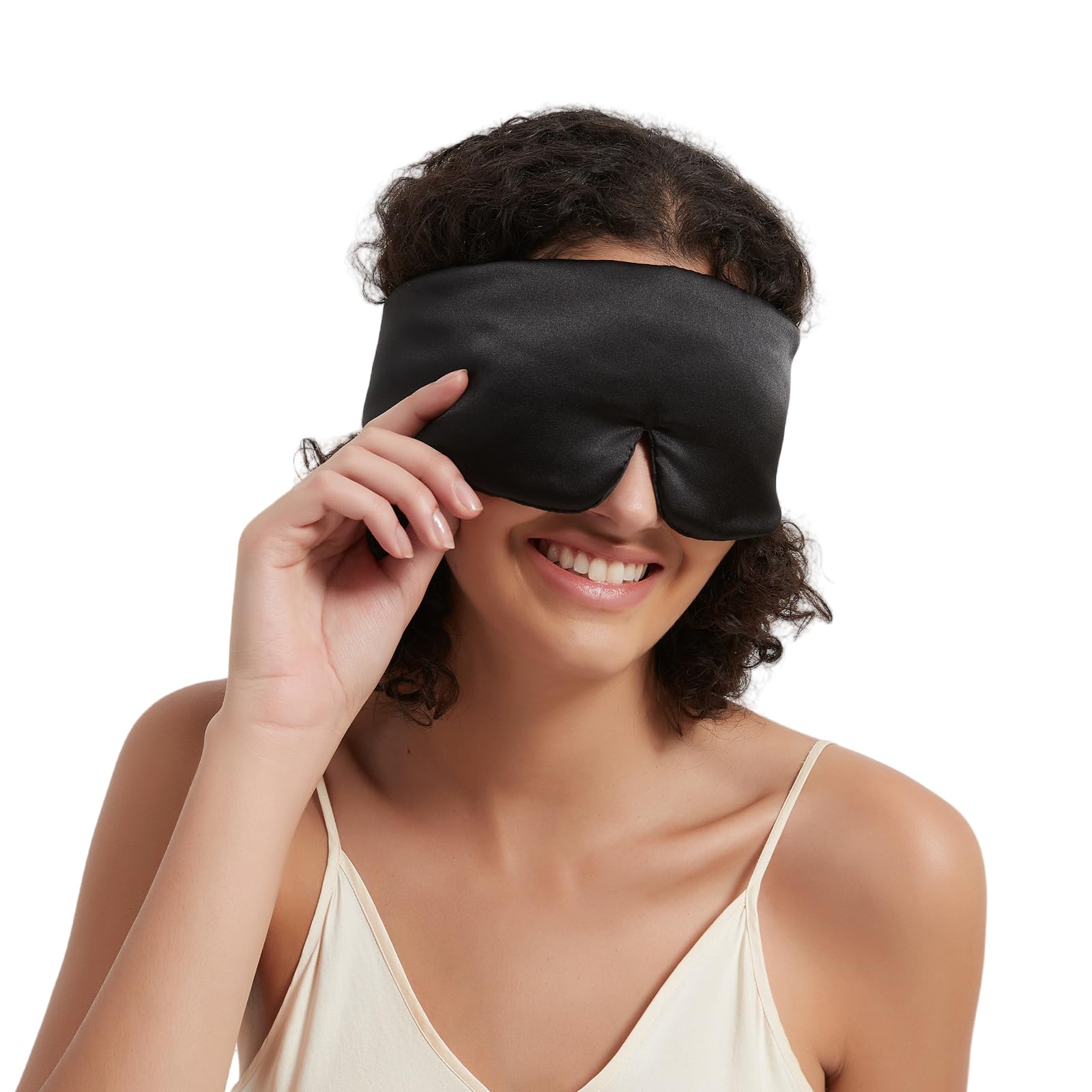 Alaska Bear Sleep Mask Silk Cover Eye Contour Built-in No Pressure for Sleeping, Upgrade Over Conventional Flat Satin Eye Masks, Machine Washable (Black)