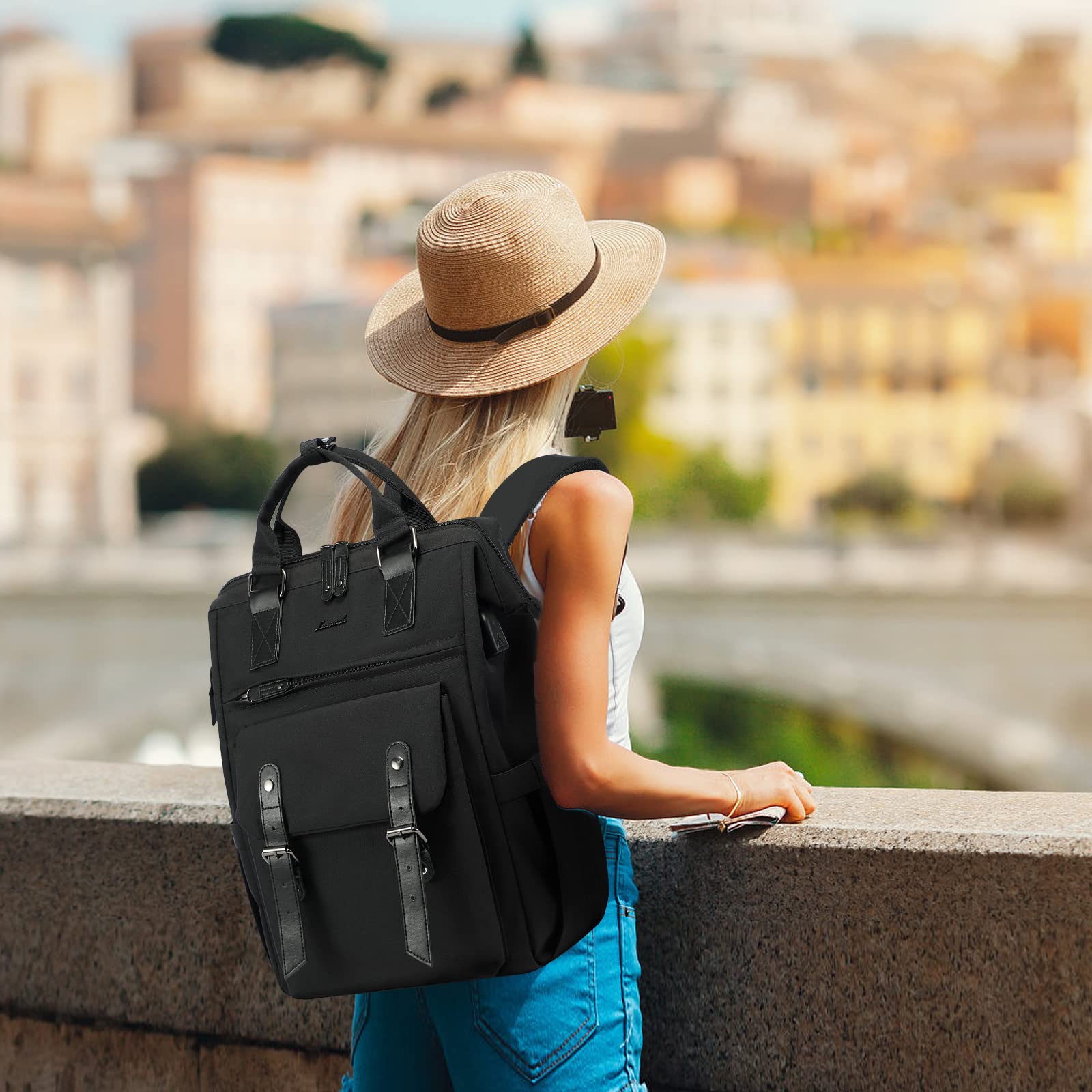 LOVEVOOK Laptop Backpack for Women Work Travel Backpack Purse, Commuter Business Computer Bag Teacher Nurse Bags, College School Backpack Student Bookbag with Multi-Pockets, 15.6 Inch, Black-brown