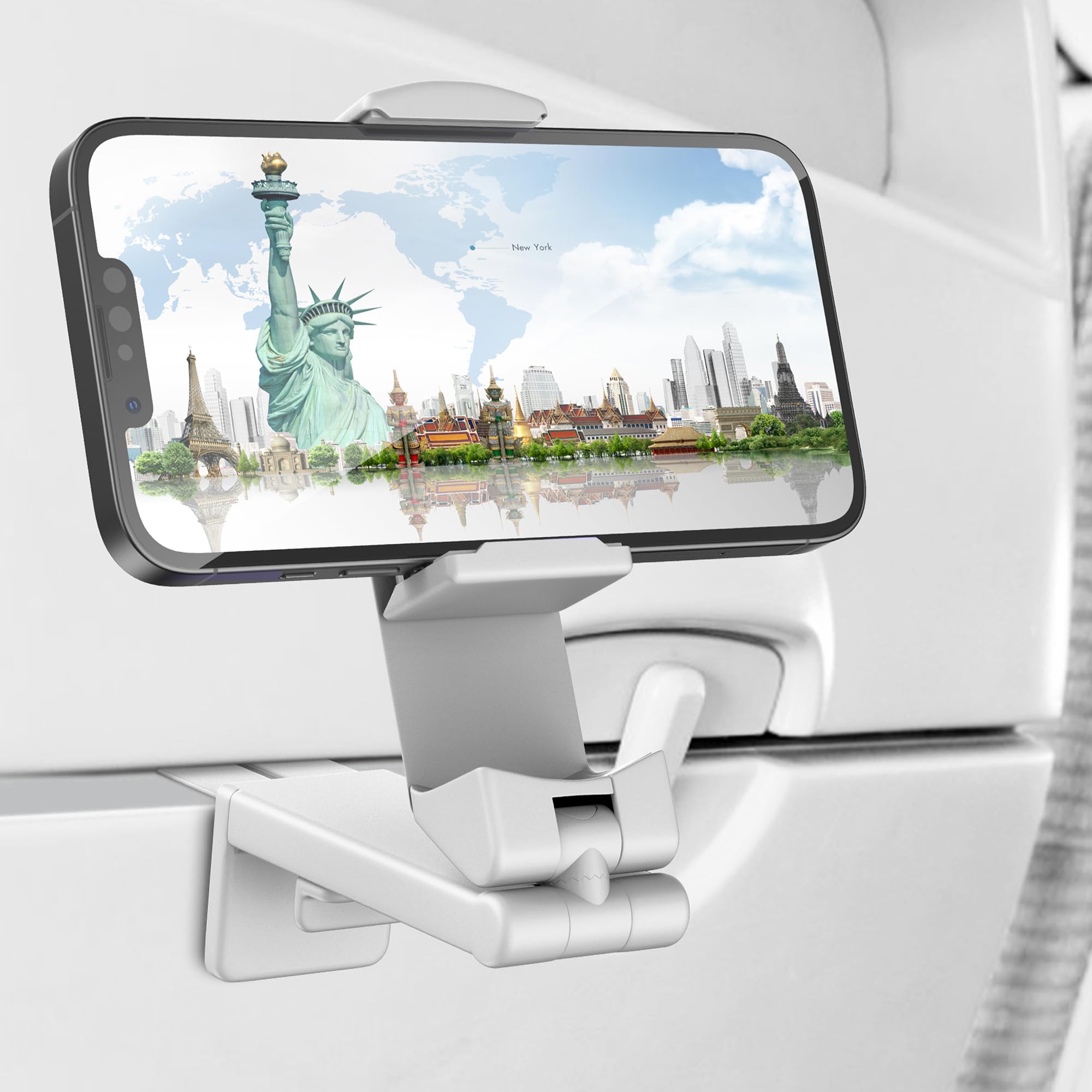 Perilogics Universal in Flight Airplane Phone Holder Mount. Hands Free Viewing with Multi-Directional Dual 360 Degree Rotation. Pocket Size Must Have Airplane Travel Essential Accessory for Flying