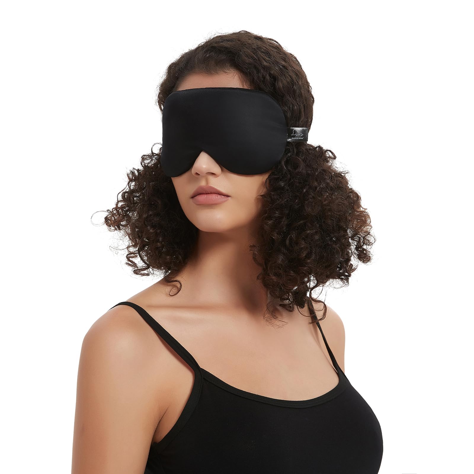 Alaska Bear Sleep Mask Silk Cover Eye Contour Built-in No Pressure for Sleeping, Upgrade Over Conventional Flat Satin Eye Masks, Machine Washable (Black)