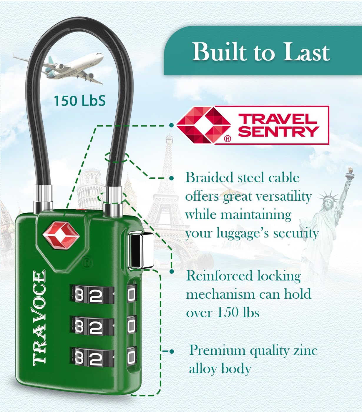 Search Alert TSA Approved Travel Combination Luggage Cable Locks for Suitcase, Gym Locker,Toolbox,Backpack 1,2,4,6 &10 pk