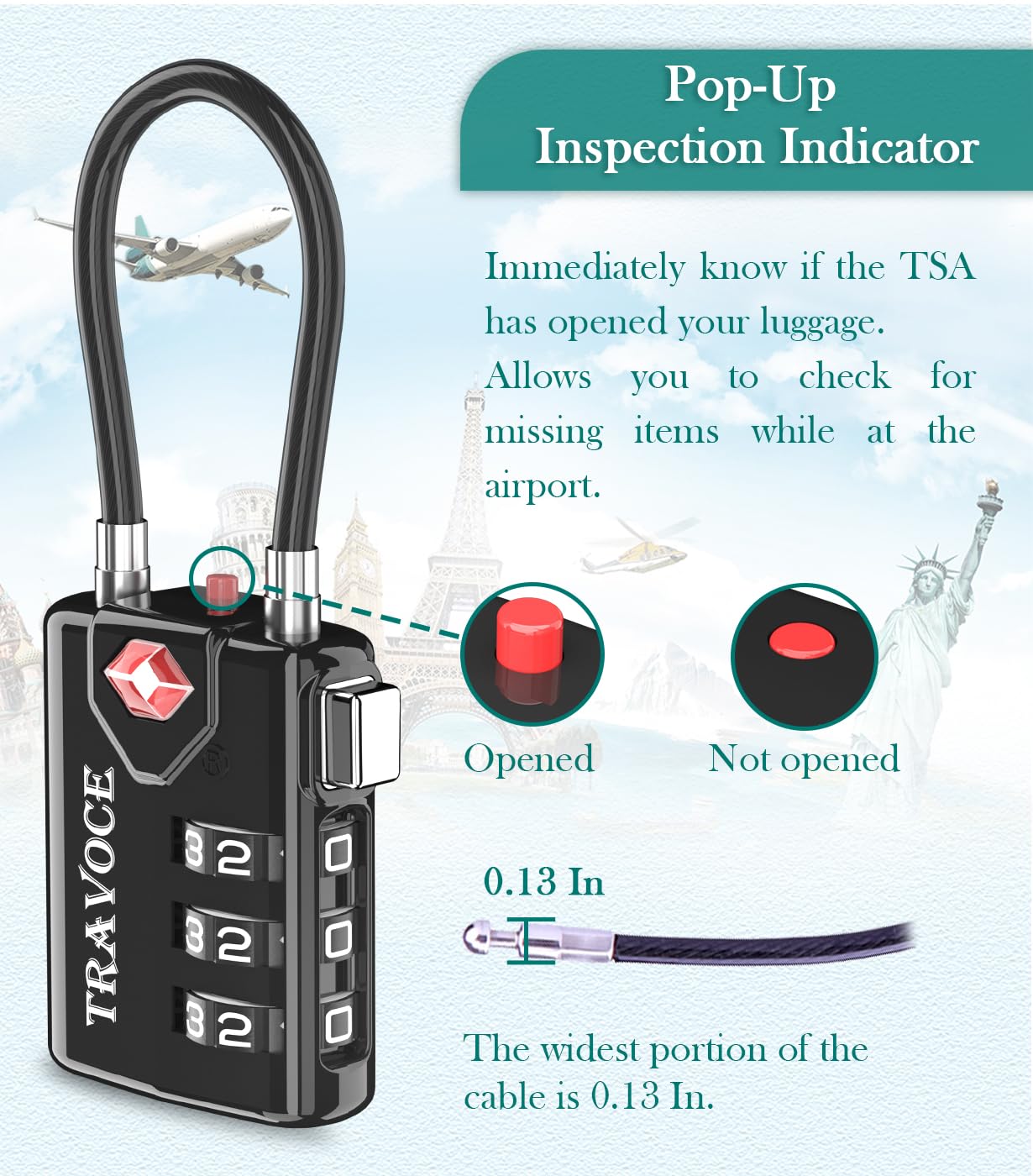 Search Alert TSA Approved Travel Combination Luggage Cable Locks for Suitcase, Gym Locker,Toolbox,Backpack 1,2,4,6 &10 pk