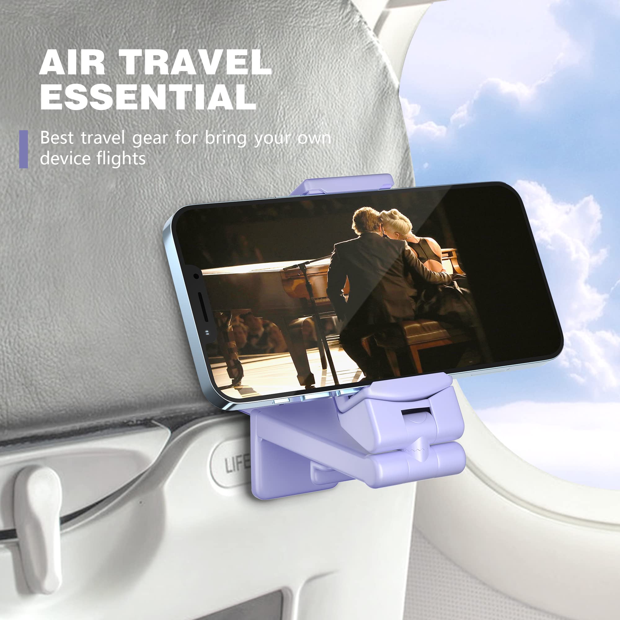 Perilogics Universal in Flight Airplane Phone Holder Mount. Hands Free Viewing with Multi-Directional Dual 360 Degree Rotation. Pocket Size Must Have Airplane Travel Essential Accessory for Flying