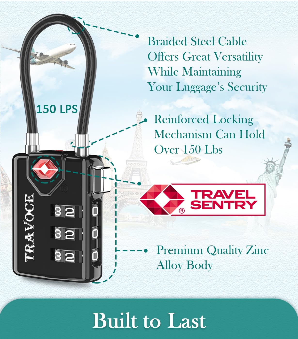 Search Alert TSA Approved Travel Combination Luggage Cable Locks for Suitcase, Gym Locker,Toolbox,Backpack 1,2,4,6 &10 pk