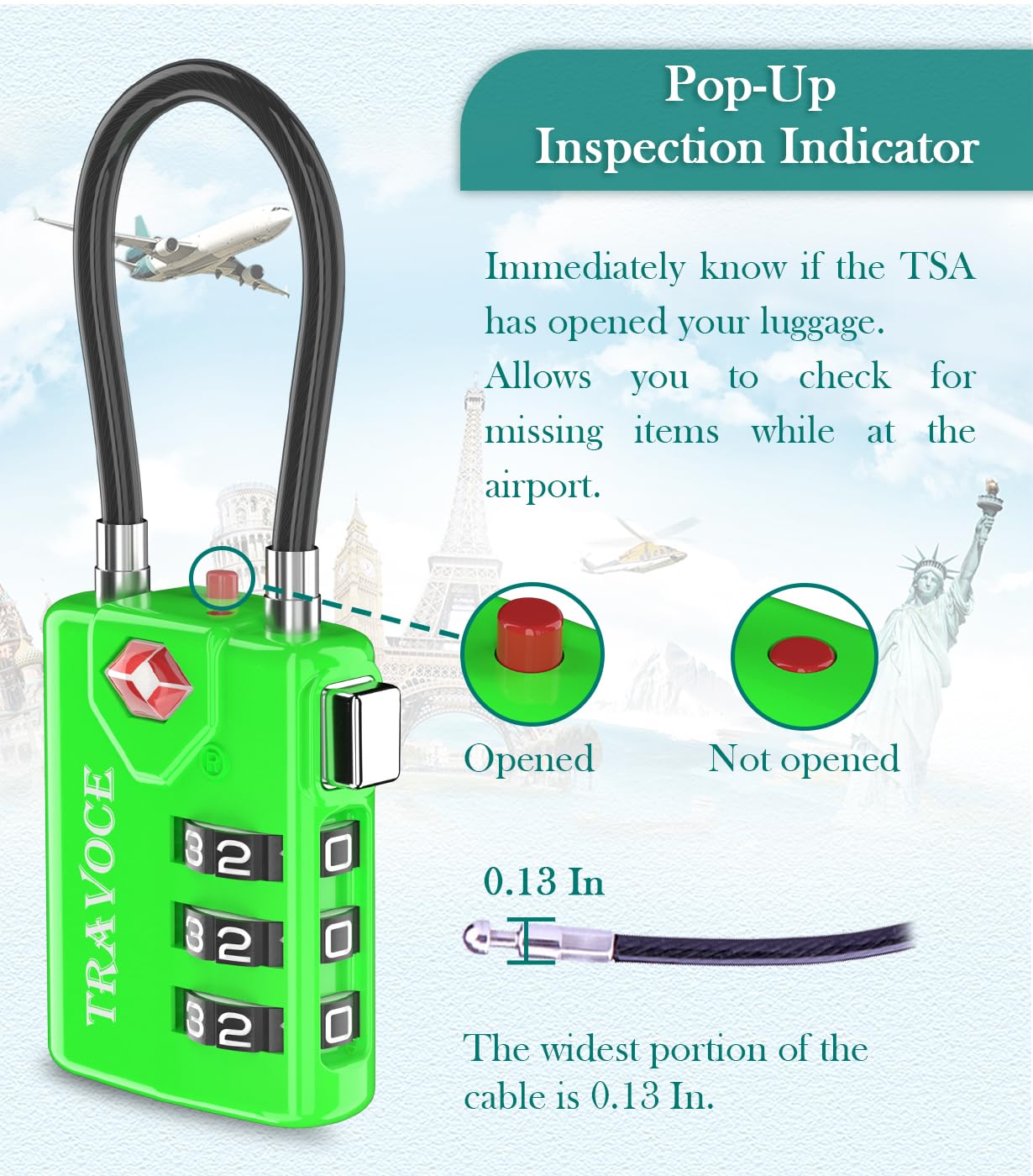 Search Alert TSA Approved Travel Combination Luggage Cable Locks for Suitcase, Gym Locker,Toolbox,Backpack 1,2,4,6 &10 pk