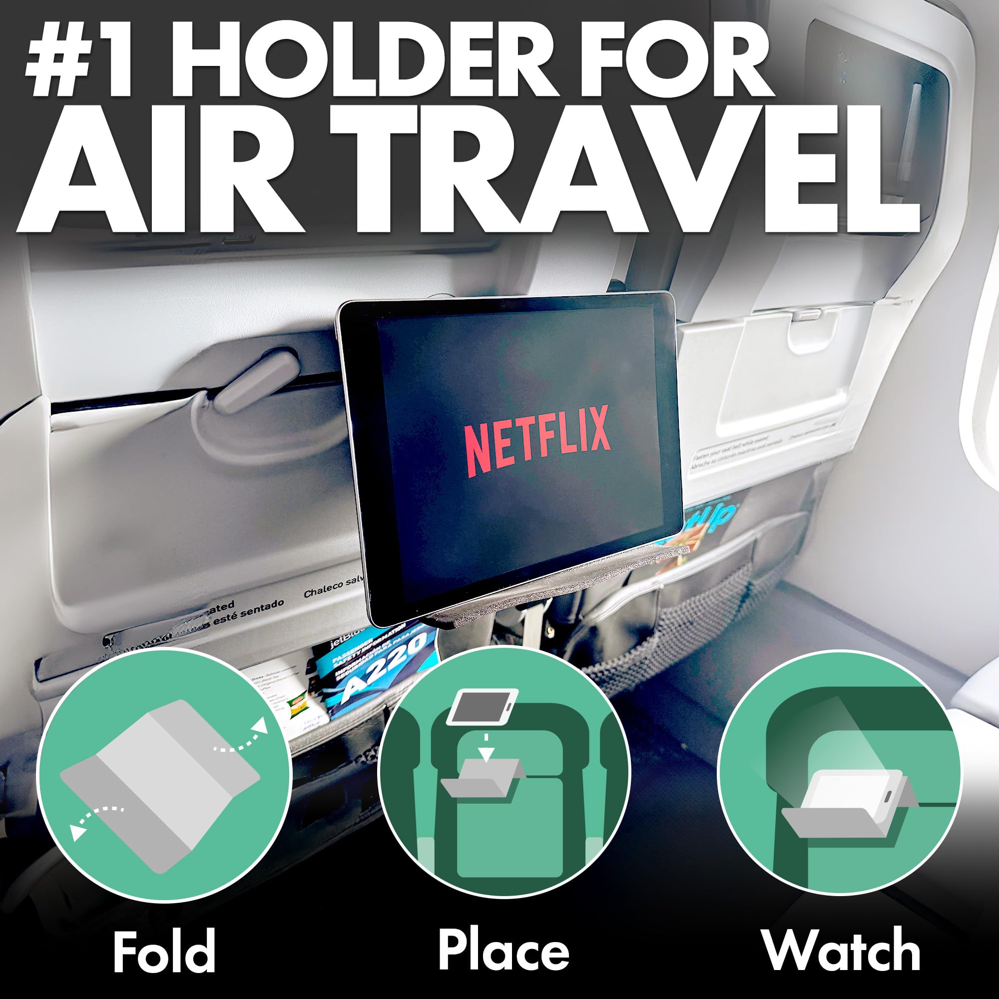 Airplane Phone Holder, Flexible Tablet and Cell Phone Holder, Folding Cellphone Stand for Desk, Bed, Office, Treadmill - Airplane Accessories Long Flight Travel, Plane Essentials