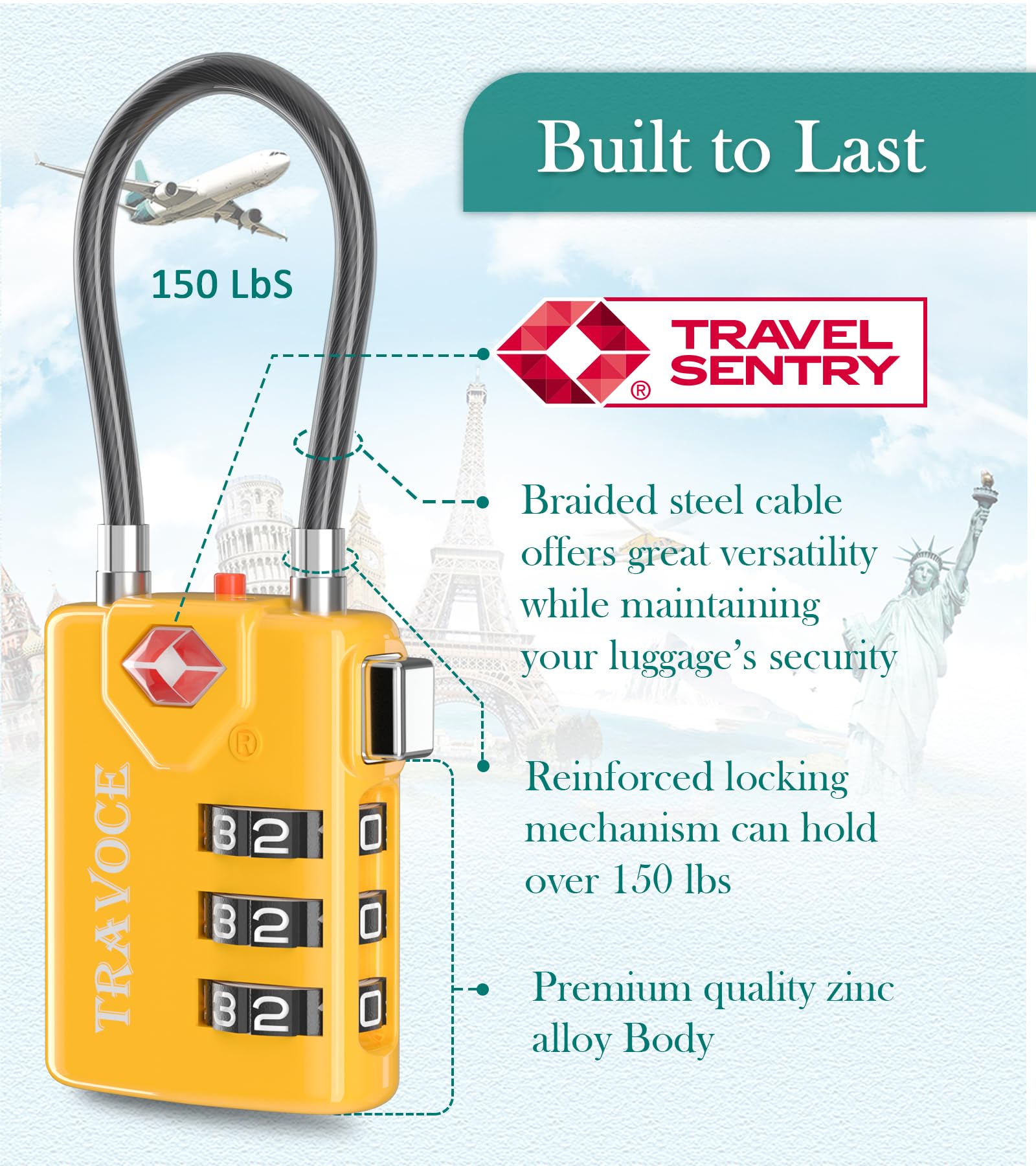 Search Alert TSA Approved Travel Combination Luggage Cable Locks for Suitcase, Gym Locker,Toolbox,Backpack 1,2,4,6 &10 pk