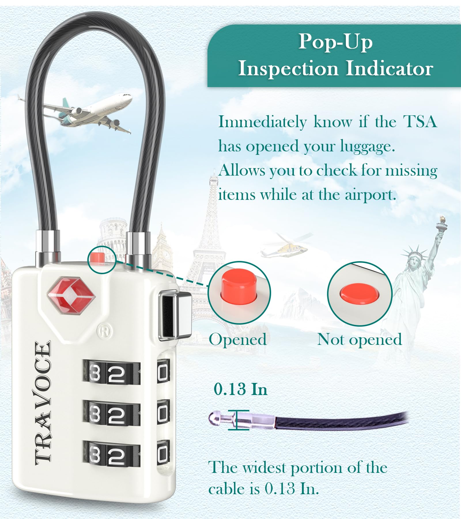 Search Alert TSA Approved Travel Combination Luggage Cable Locks for Suitcase, Gym Locker,Toolbox,Backpack 1,2,4,6 &10 pk