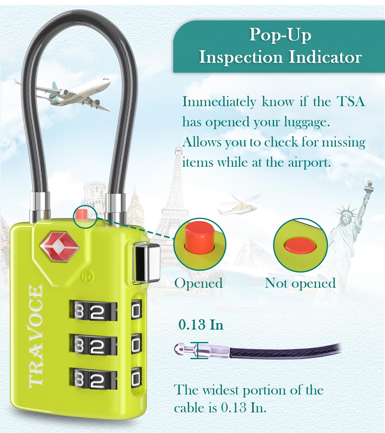 Search Alert TSA Approved Travel Combination Luggage Cable Locks for Suitcase, Gym Locker,Toolbox,Backpack 1,2,4,6 &10 pk