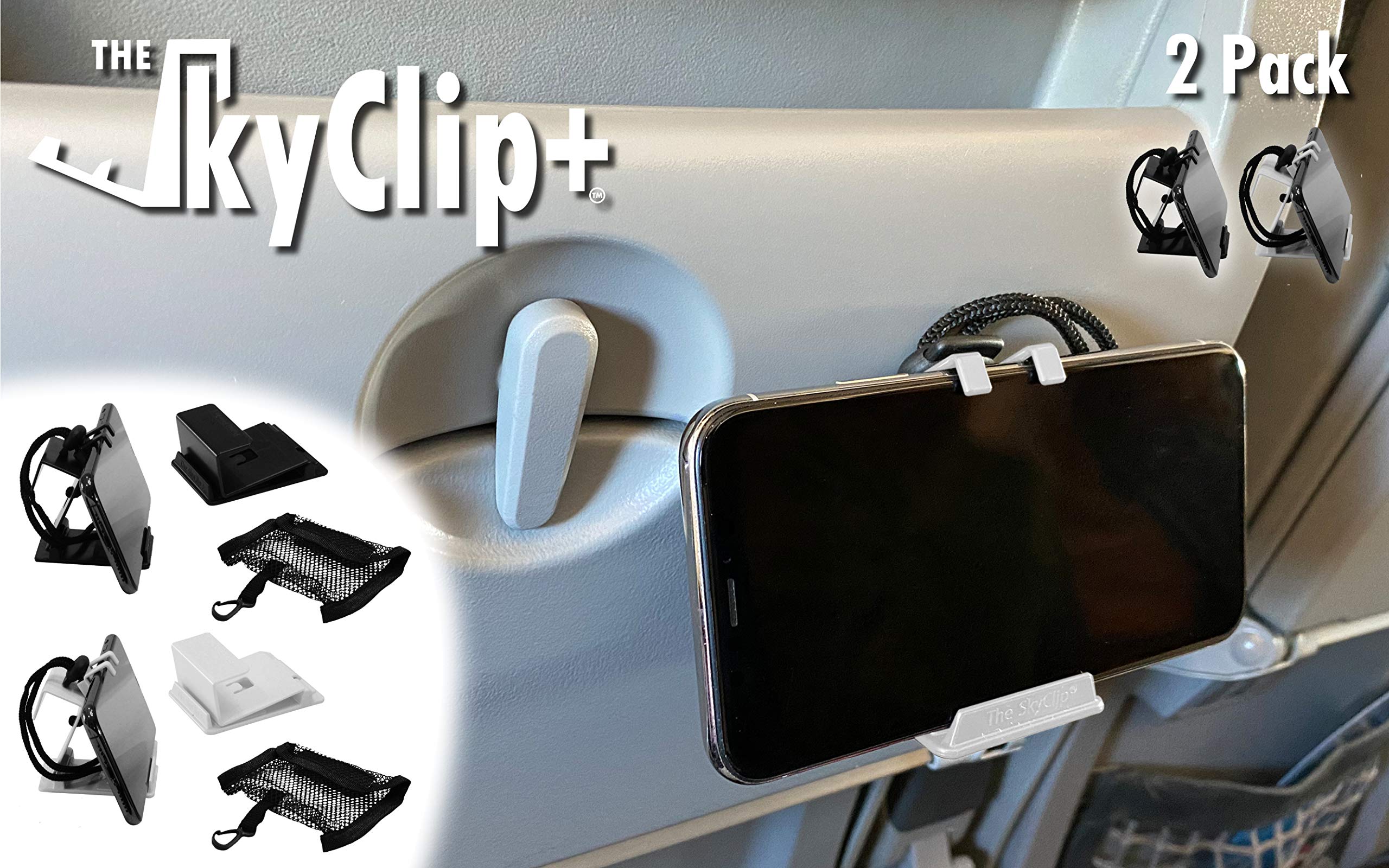 The SkyClip+ Phone & Tablet Holder for Air Travel, Home and Office Use - Inflight Phone Mount & Stand Compatible with iPhone, Android, Kindle and Tablets - Ultimate Travel Accessory (Blue)