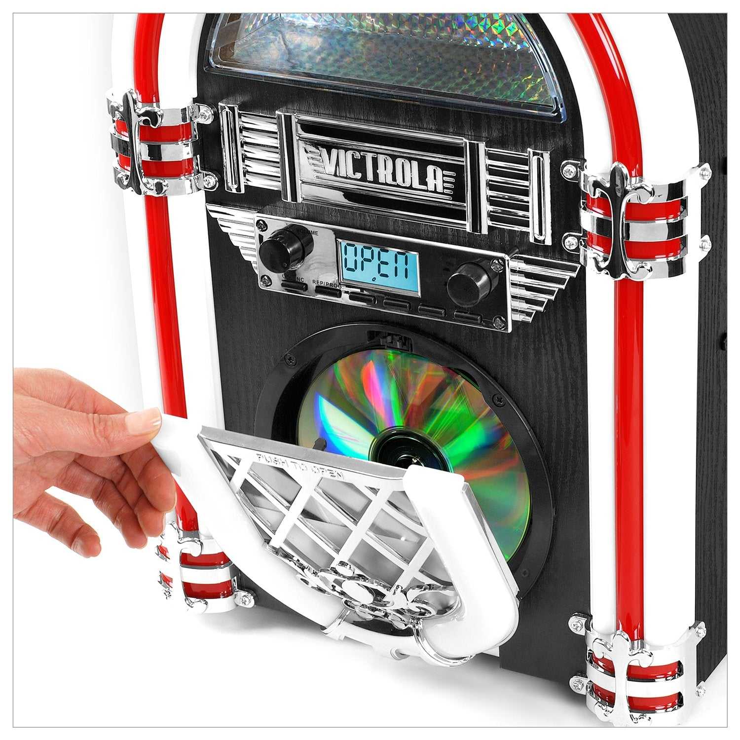 Victrola Nostalgic Wood Countertop Jukebox with Built-in Bluetooth Speaker, 50's Retro Vibe, 5 Bright Color-Changing LED Tubes, FM Radio, Wireless Music Streaming, AM/FM Radio, Aux Input B07RX8Y61W 115 $ Sight & Sound Old is The New Cool Old is The New Cool