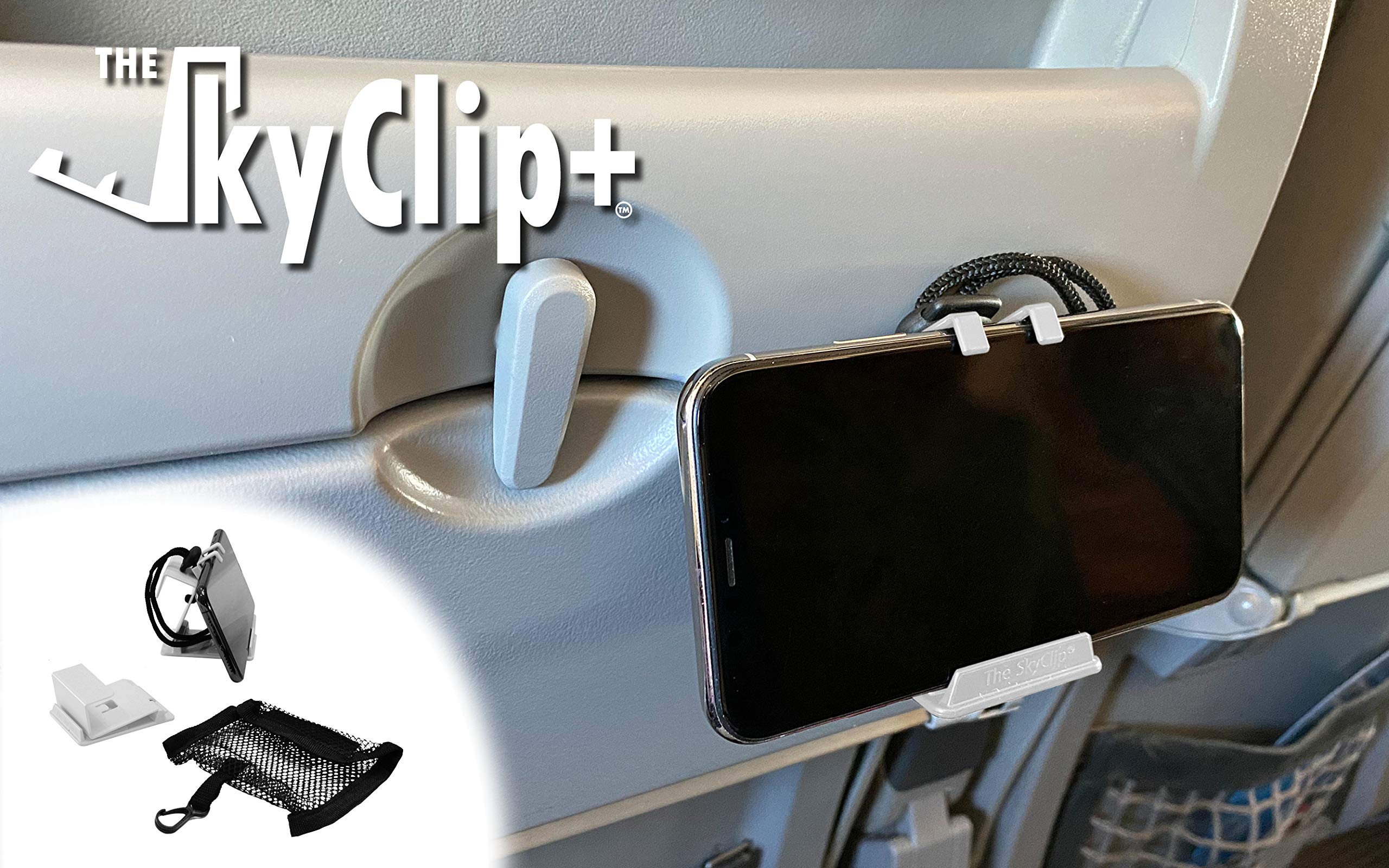 The SkyClip+ Phone & Tablet Holder for Air Travel, Home and Office Use - Inflight Phone Mount & Stand Compatible with iPhone, Android, Kindle and Tablets - Ultimate Travel Accessory (Blue)