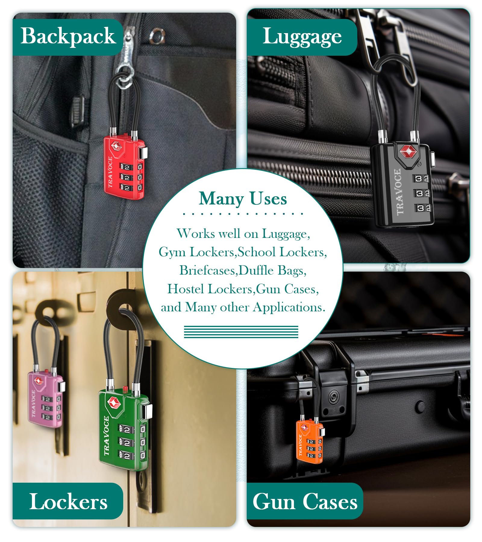 Search Alert TSA Approved Travel Combination Luggage Cable Locks for Suitcase, Gym Locker,Toolbox,Backpack 1,2,4,6 &10 pk