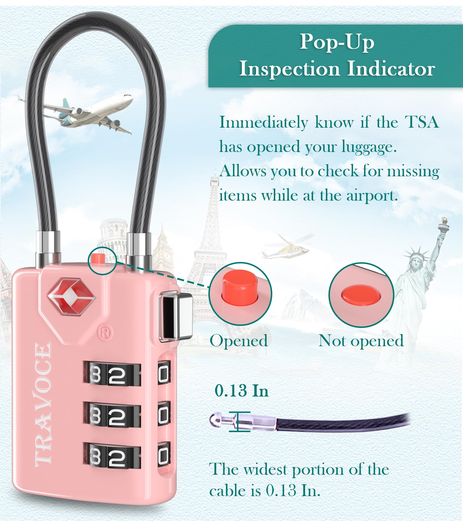 Search Alert TSA Approved Travel Combination Luggage Cable Locks for Suitcase, Gym Locker,Toolbox,Backpack 1,2,4,6 &10 pk